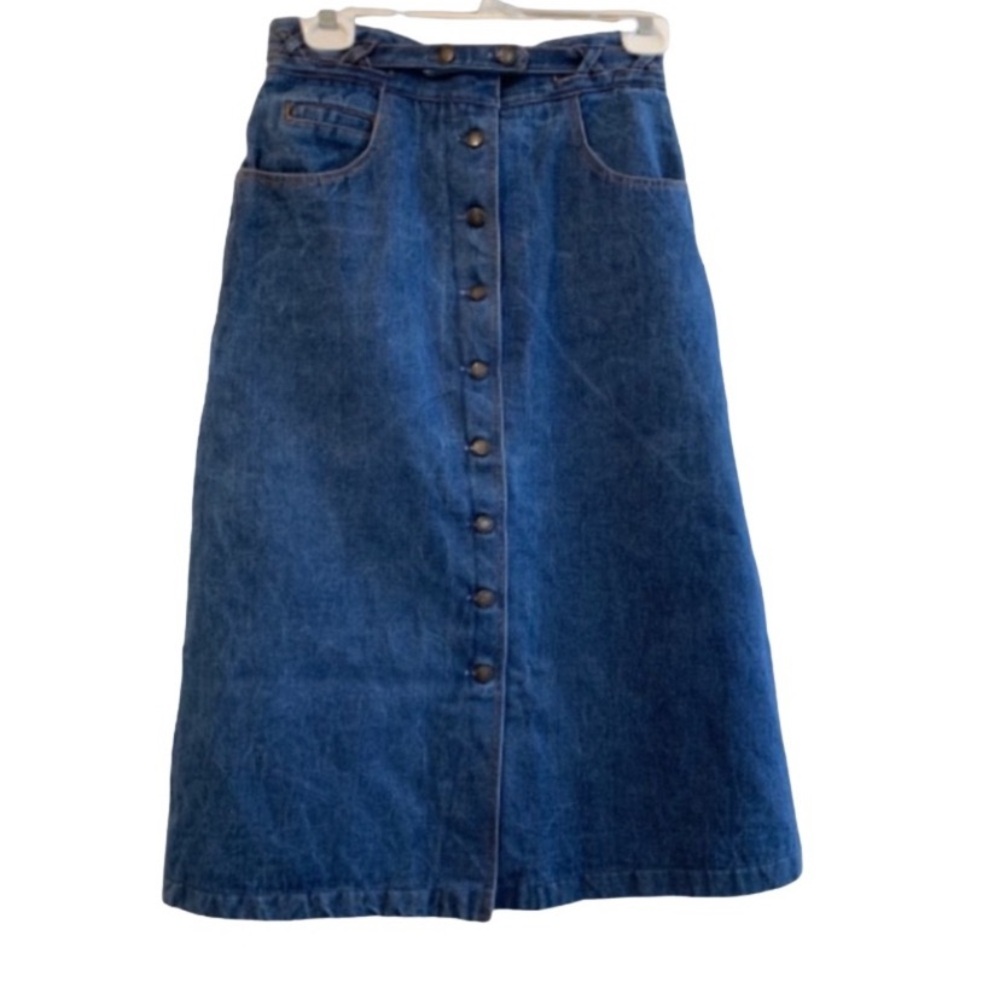 LIMERIX Skirt Blue Denim Jean Button Down Midi A Line Women’s Size 10 EUC